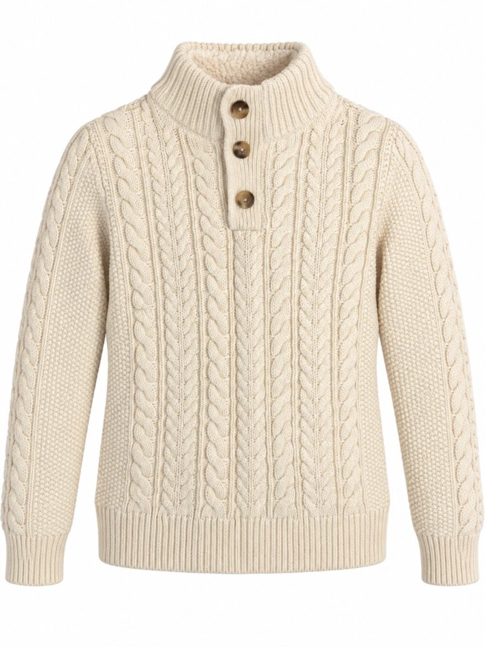 Gap Kids Size M 8 Cream Cable Knit Sweater Sherpa Lined Button Mock Neck